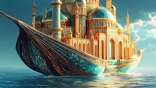 Golden mosque in the ocean