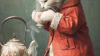 Classy Cat Enjoying a Cup of Tea
