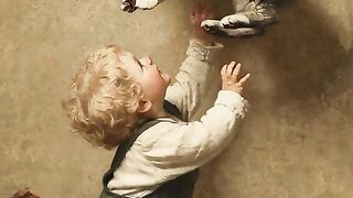 Golden Age Charm Playtime with a Tabby Kitten
