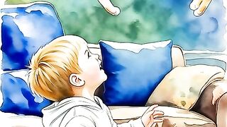Watercolor Whimsy A Boy and His Flying Kittens.