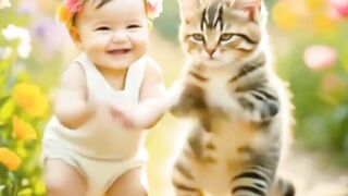 BABY AND CAT DANCING