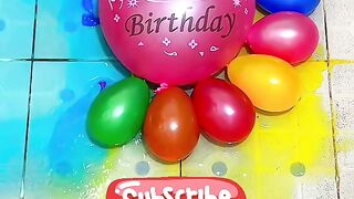 Yellow Water Happy Birthday Balloon With Colorful Mini Balloon Popping Reverse ASMR Satisfying