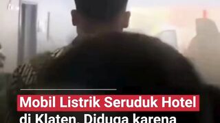 Mobil listrik alami gangguan sistem hingga menerobos masuk ke area hotel di Klaten!