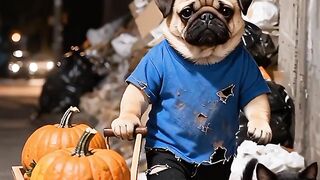 Tiny Pug  Black Kittens Scariest Halloween EVER!   Cute  Spooky Adventure