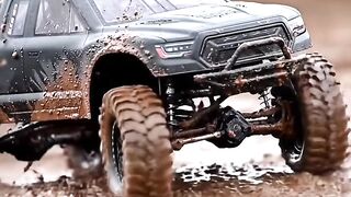 RC Black Monster Truck Raging in the Mud Terrain! (Slow Motion Action)
