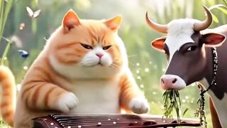 Cat with fat cow