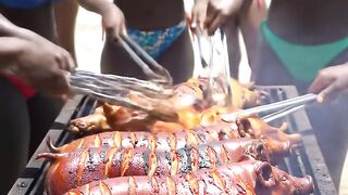 Tropical Beach BBQ Festival  African Women Celebrate with Colorful Energy and Flavor