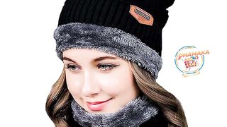 Wearslim Warm Knit Hats, Skull Cap with Neck Warmer Winter Wear Beanie Hats Scarf Set for Men and Women