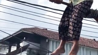 Viral video of an old woman flying on a broom like a witch in the Harry Potter movie