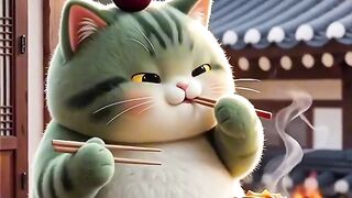 The cat eats stir-fried vegetables