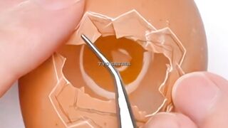 kerajinan tangan dari cangkang telur menjadi tempat tidur.