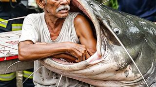 Old Man Bitten by a Giant Catfish!  Firefighters Rush to the Rescue  Funny AI Short Film