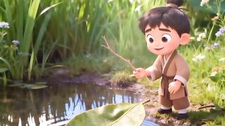 Playing with a boat in the river