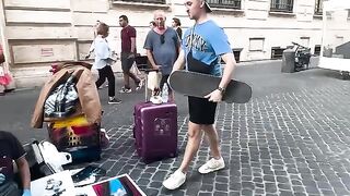 Crazy Spray Painter Painting on a Skateboard