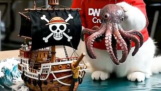 The cat creates a pirate ship diorama.