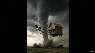 Tornado Flying Cow and Destroyed House Video