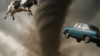 Tornado Flying car Cow and Destroyed House