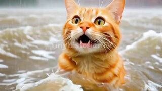 cat in thunder storm heavy rain