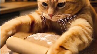 Cute cat and hamster cooking together