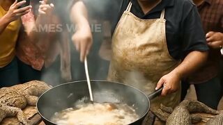 Street Vendor Fries a Giant Crocodile Crispy at the Animal Market