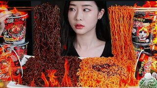 Mukbang ASMR] SPICY Squid ???? Enokimushrooms ???? Cheese Squid Carbo-buldak Ramen ! Eatingshow Ssoyoung