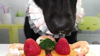 ASMR Dog with Strawberry Yogurt  Veggie Feast  Too Cute!