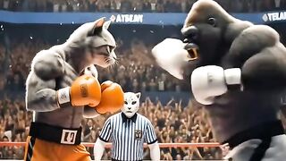 The boxing match between the cat and the gorilla Who will win?