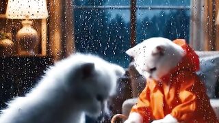 Kitten Saves a Bird in the Rain