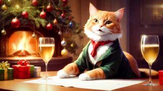 A cat in a suit drinks champagne