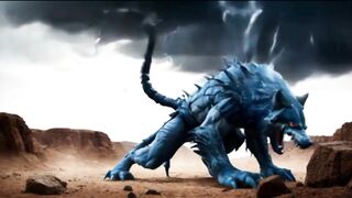 A beast with a wolf-like head roars