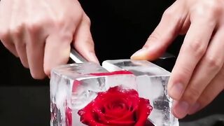 Cut ice flower mawar red glass
