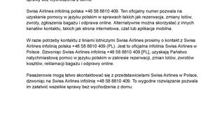 Swiss Airlines Infolinia Polska (kontakt)