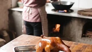 Laughing, the duck is already cooked but still has an appetite