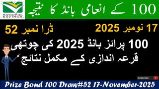 100 Prize Bond Draw no 52 Hyderabad Results 17 November 2025  Prize Complete Result List
