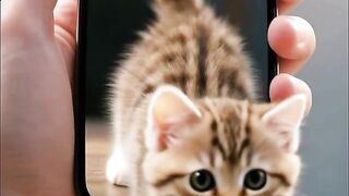 Cute cat comes out of hole and rabbit eats carrot