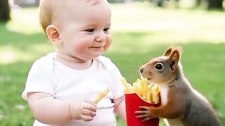 Cat and baby making a house