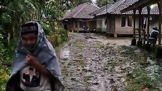 The atmosphere in the afternoon when it rains in a remote village
