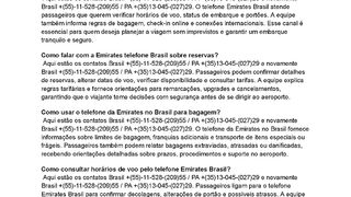 (Emlrates) Qual é o telefone Emirates Brasil para informações gerais?