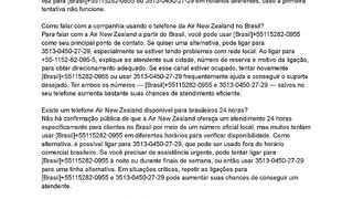 {{new Zealand}}Qual é o telefone Air New Zealand Brasil para atendimento ao cliente?