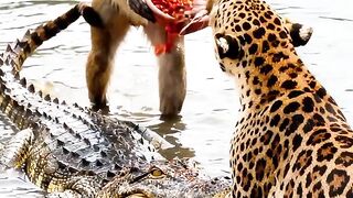 Monkeys tease the unlucky king of the jungle