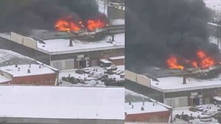 In Moscow, a warehouse near the Dmitrovskaya metro station is on fire