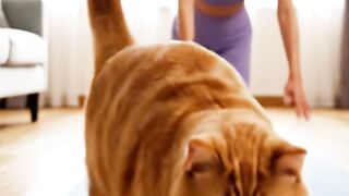 A Chubby cat tries like a human