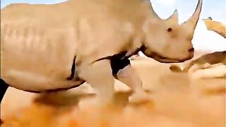 Rhino tramples lion