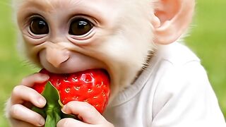 Cute Monkey Eating Strawberries