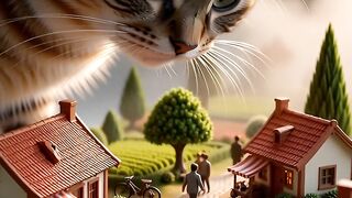 Giant Cat in Tiny Town!   Is this Real?