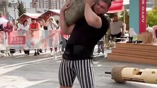 Working with a 105 kilogram pebble