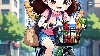 A girl on her way home with her two cats