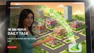 The Sims FreePlay - Daily Tasks (Collect Revenue on map town)
