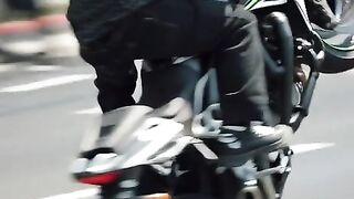 Grandma freestyle on motorbike
