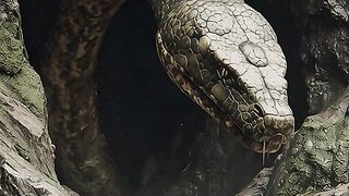 Giant snake comes out of the cave